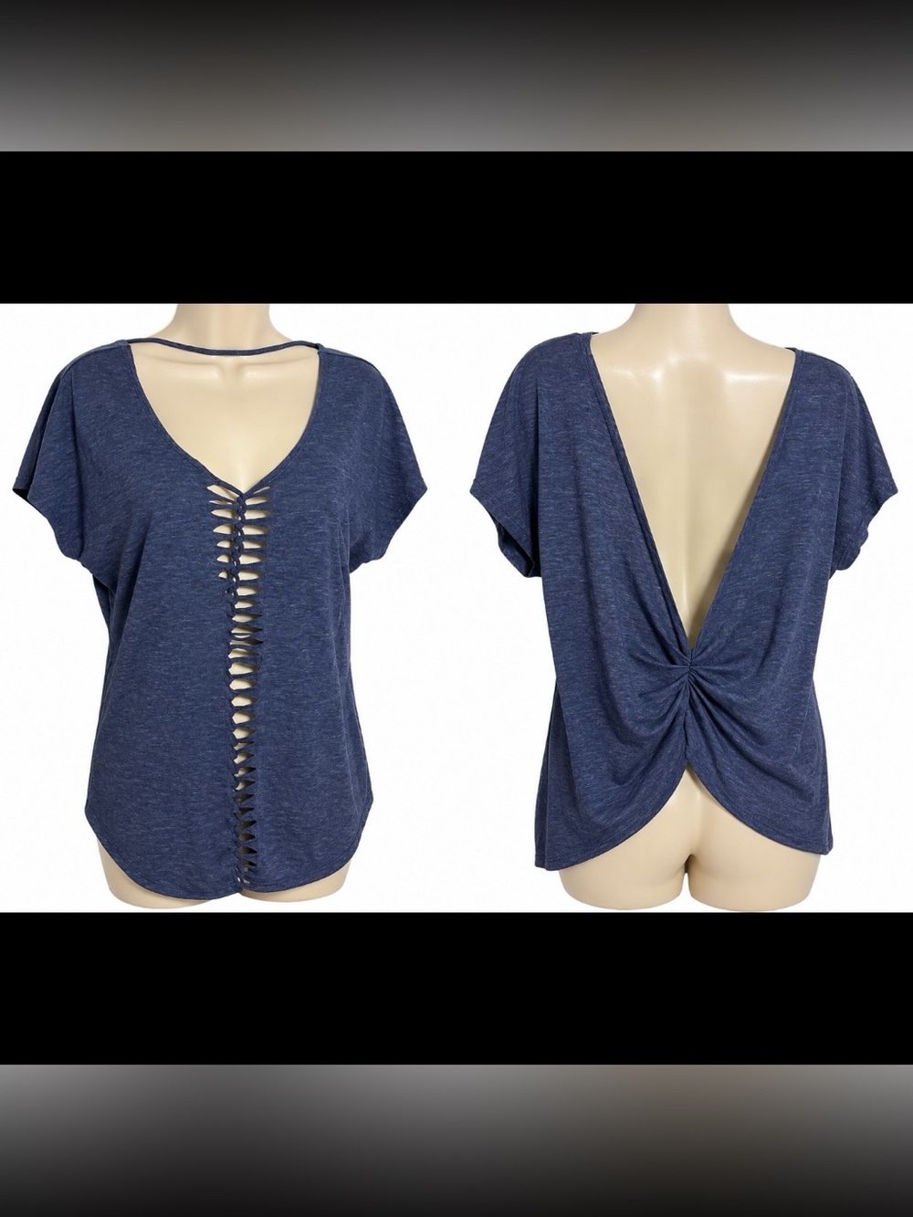 Women's oversized Navy Blue Twist Back Cutout Tee size small